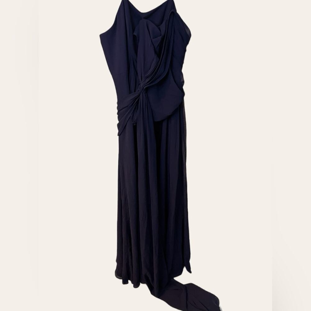 Fame and Partners Navy Blue Strapless Draped Gown Size 10